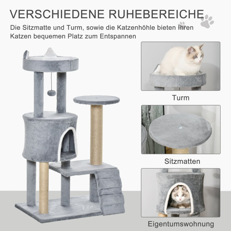 Cat Tree, Cave Ladder Climbing Height 100cm Chipboard Jute Grey