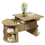 Modern Height-Adjustable Coffee Table with Hidden Storage and Sliding Doors, Wood