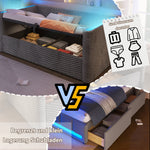 Daybed Sofa Bed 90x200cm LED Light Hydraulic Storage Velvet Grey