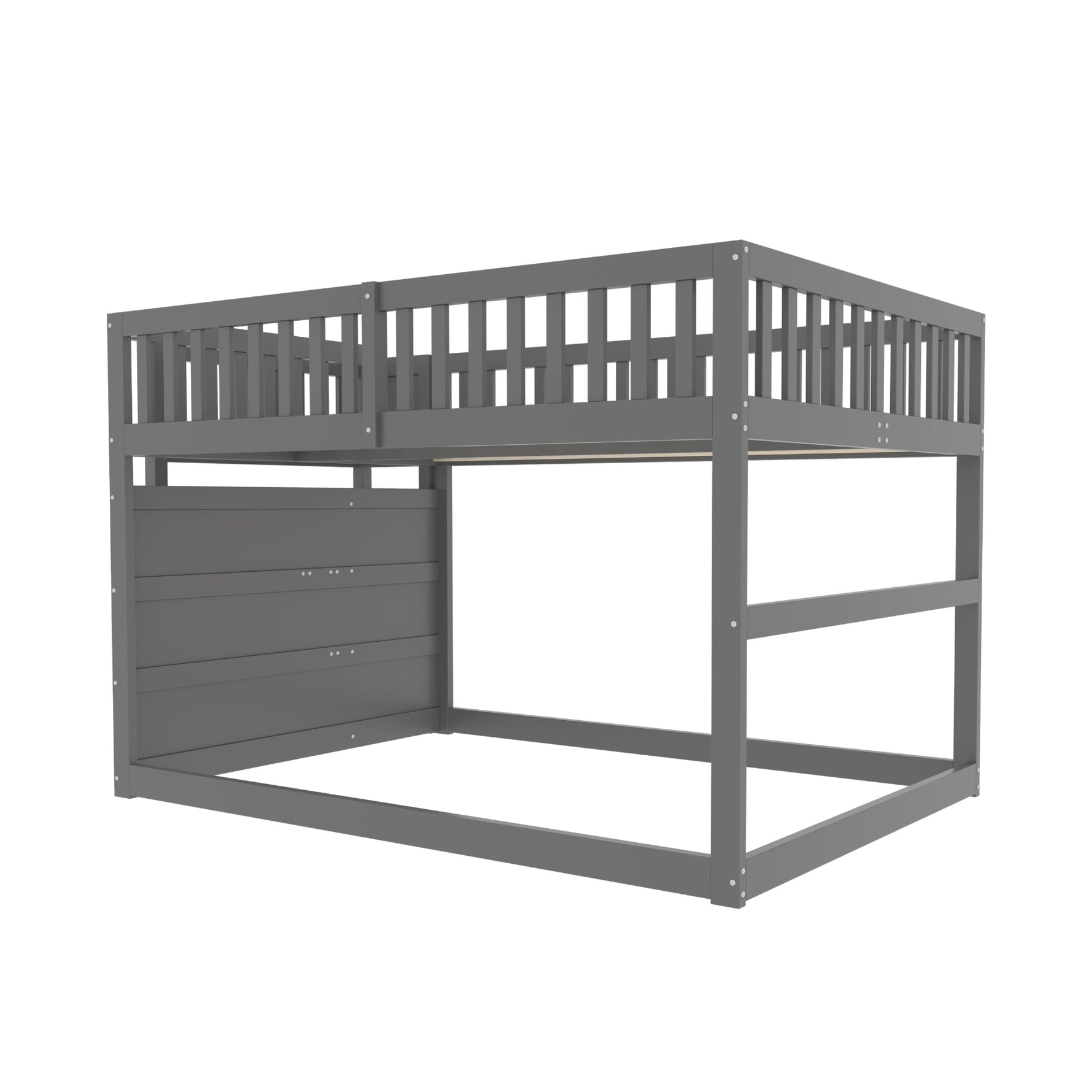 Low Bunk Bed, 140x200cm Safety with Storage, Wooden, Grey