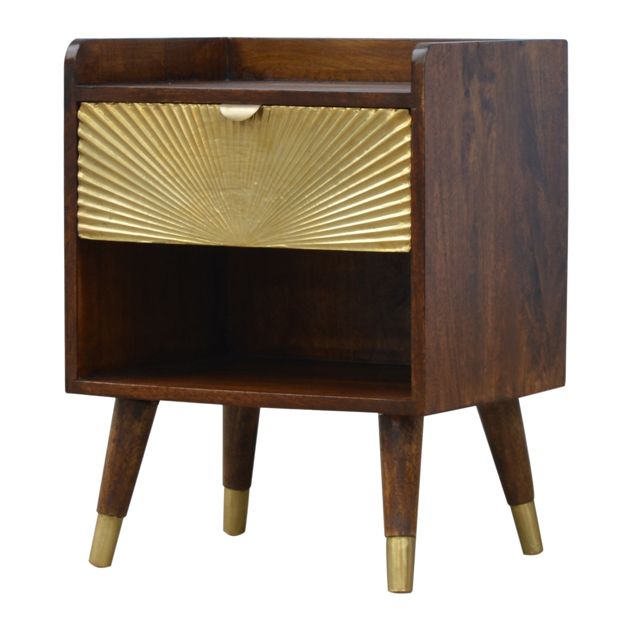 Solid Wood Manila Gold Bedside, One Drawer, 1 Shelf, Dark Brown & Golden