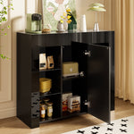 Buffet Cabinet, Compact Storage with Glass Shelves and Door, Black High-Gloss