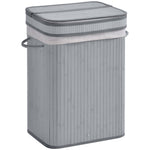 Bamboo Laundry Basket, 70L, Narrow with Lid, Gray