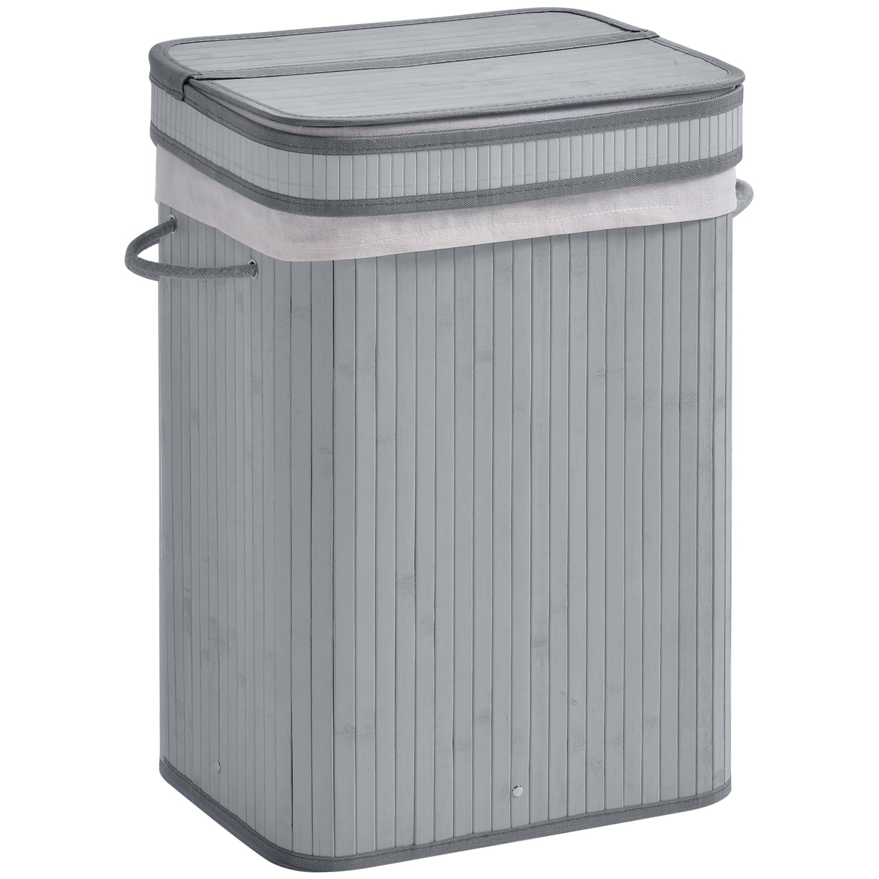 Bamboo Laundry Basket, 70L, Narrow with Lid, Gray