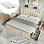 Iron Loft Bed with Desk & Storage, 90x200cm, White & Natural