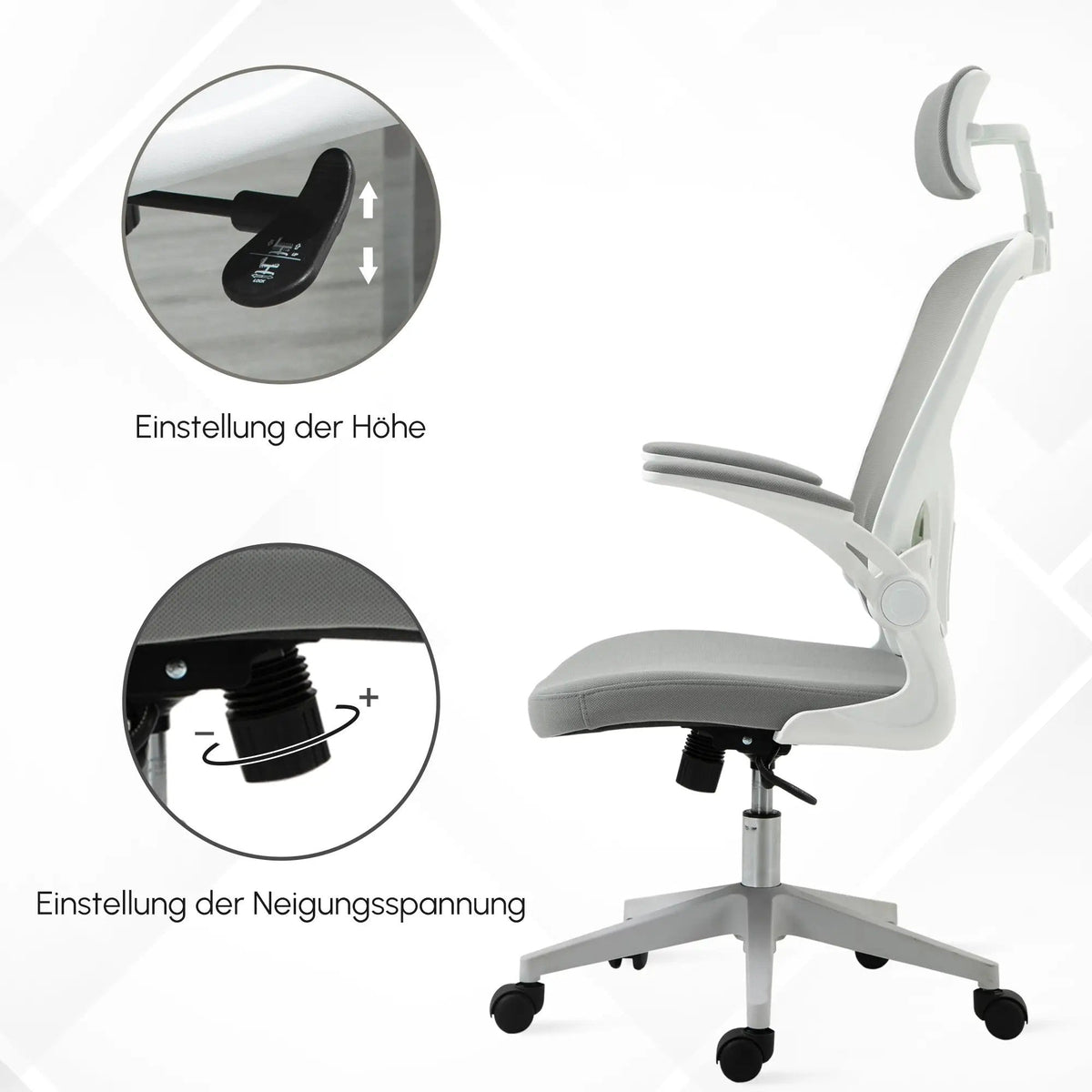 Ergonomic Office Chair, Headrest Rocking Function Height Adjustable, Grey
