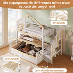 Bunk Bed 90/140x200cm with Storage Ladder & Rail, White + Natural