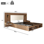 Double Bed with USB Charging Station, Reading Lamp and 2 Bedside Tables, 180x200cm, Walnut Wood Color
