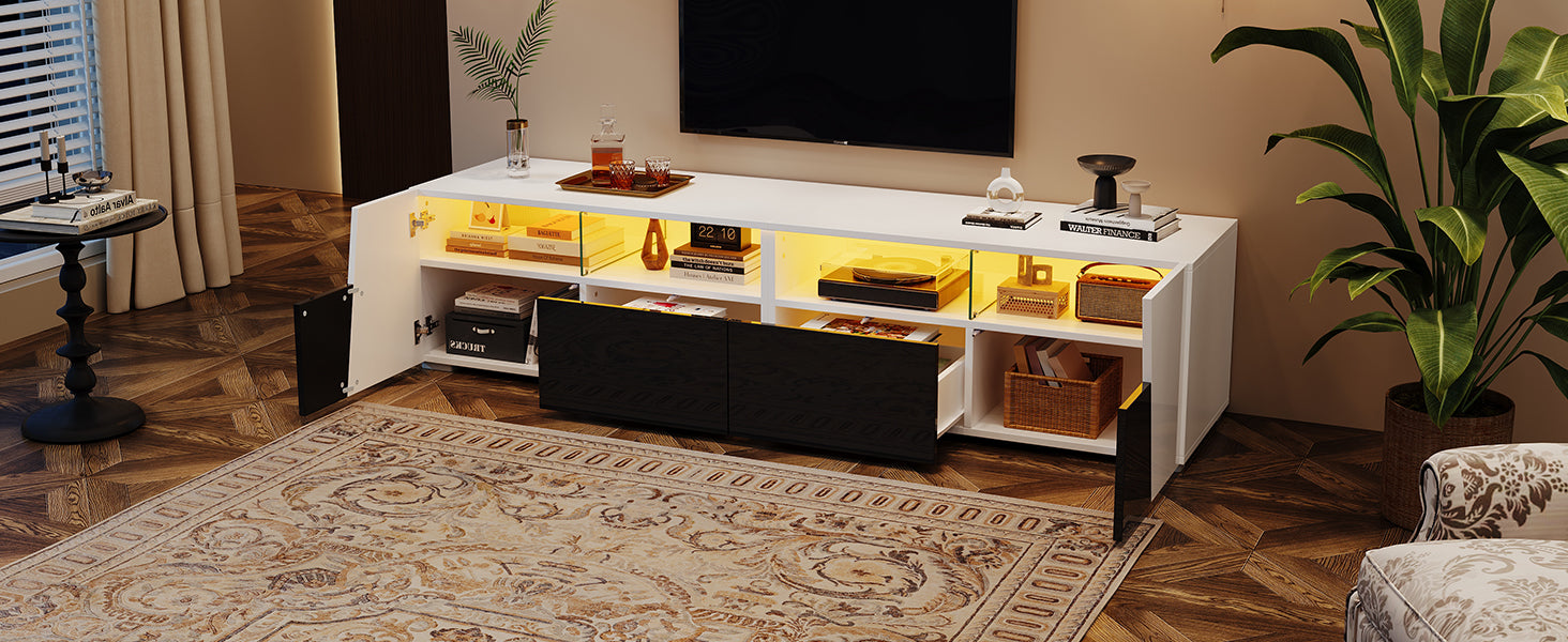 High-Gloss TV Stand 180cm LED 2 Drawers 2 Cabinets For 80 Inch TV - White/Black