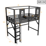 Children's Loft Bed 90x200cm with Roof & Storage, Black Metal