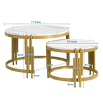 Modular Coffee Table Set, Round Golden Metal Frame, Marble Look