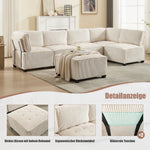 Modular 6-Seater Sofa 308cm Ergonomic Storage Pockets Corduroy, Beige