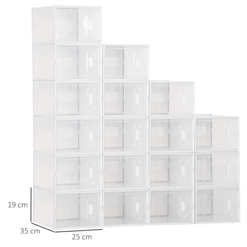 Modular Shoe Storage Boxes, 18-pack, Transparent Doors