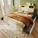 Upholstered Double Bed, USB-C Charging, APP-Control LED, 4 Drawers, Velvet
