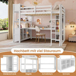 Loft Bed 140x200cm, Shelves, Desk, Wardrobe, White