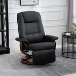 Recliner Chair TV with Footrest 360° Swivel Wooden Base Faux Leather Black