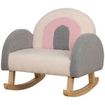 Toddler Rocking Chair, Faux Sheepskin, Eucalyptus Wood, Grey+Pink+Cream