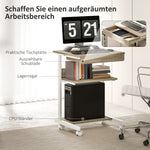 Rolling Desk with Drawer, Shelves, 4 Wheels, Chipboard & Metal