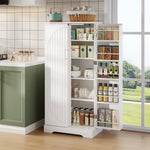 Multifunctional Kitchen Cabinet with LED Sensor Light and Adjustable Shelves, White