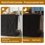 Kitchen Island with Multifunctional Serving Trolley and Large Storage Space, Black Wood Grain