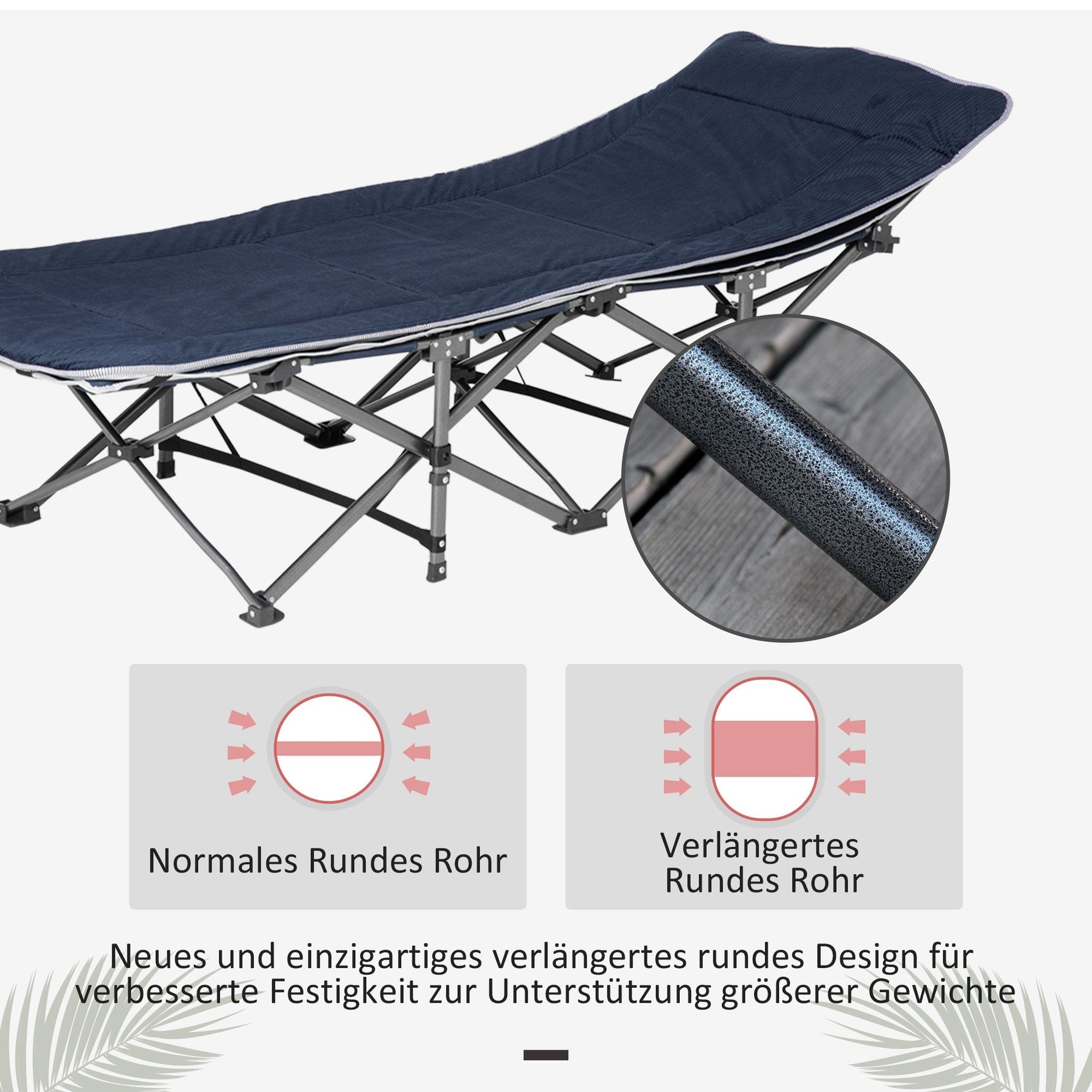 Camping Bed, Foldable with Pillow, Side Pocket, 150 kg Capacity, Oxford Dark Blue