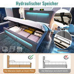 Double Bed with Hydraulic Storage, LED Lighting and USB Charging, Grey Velvet