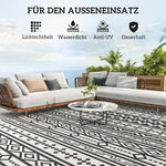 Outdoor Rug, Robust Weatherproof Foldable Boho, Black and White