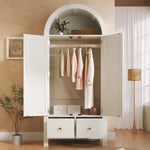 Wardrobe with Rattan Weave and 2 Doors, 181x78x45cm, White Wood