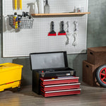 DURHAND tool case, practical tool box 3 drawers with handle lock, steel black red