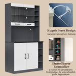 Kitchen Highboard Buffet 100x47x187cm LED Lighting Microwave Adjustable Shelves - Wooden