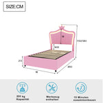 N623P171461H Upholstered Children's Bed Seashell Headboard LED Storage White/Pink Faux Leather