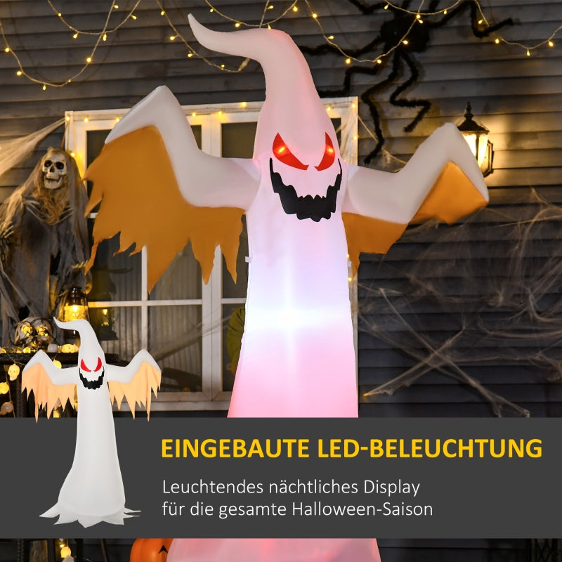 Halloween Inflatable Ghost, 2.4m, LEDs IP44 Self-Inflating, Polyester White + Red