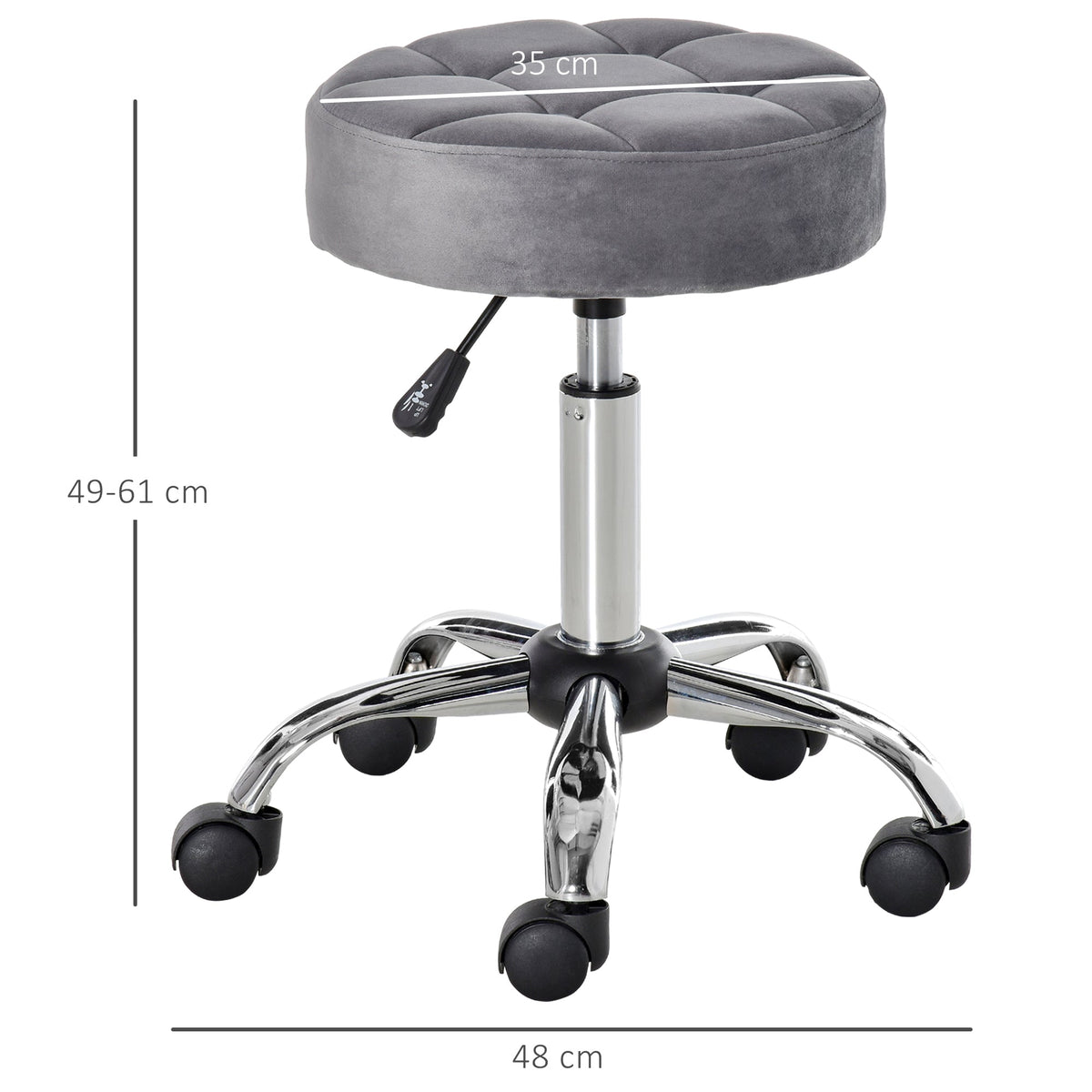 Salon Chair/Stool, Height-Adjustable Swivel with Wheels, Velvet Touch Grey