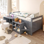 Children's Bed with Storage, Desk and European Sockets, 90x200cm, Grey Wood