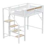 Metal Loft Bed 140x200cm with Ladder & Underbed Storage, White