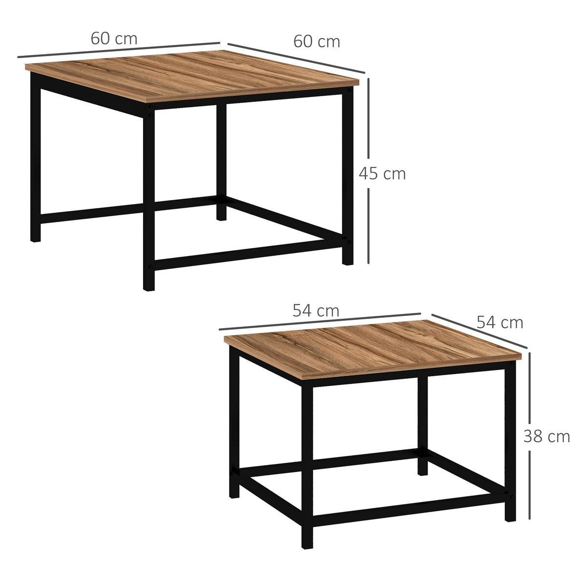 Coffee Table 2 Side Tables Industrial Design with Wood Look and Steel in Natural