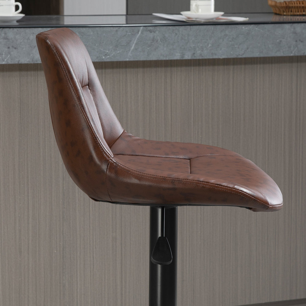 Bar Stool Set of 2, Height-Adjustable Swivel Counter Stool, Faux Leather Brown