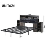Double Bed 140x190cm with 2 Pull-out Nightstands Storage USB/Type-C LED Grey