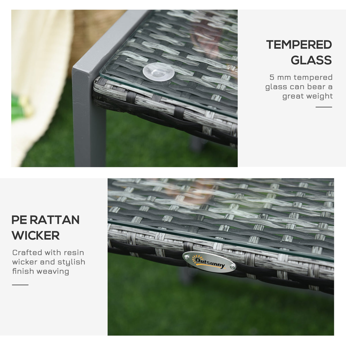 Garden/Side Table Tempered Glass Polyrattan Aluminum