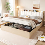 Wooden Flatbed 180x200 with Hydraulic Storage & USB, Wood