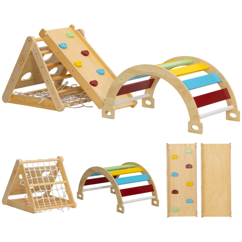 7 in 1 Indoor Climbing Triangle with Slide and Arch, Multicoloured