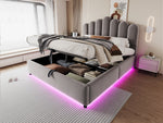 Upholstered Bed 140x200cm with Storage & LED Light - Grey Velvet
