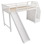 Children's Bunk Bed 90x200cm with Slide & Storage Ladder, White
