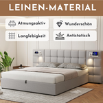 Upholstered Bed 180x200cm Hydraulic Storage USB Wireless Charging Lamp - Linen Grey