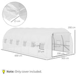 Replacement Cover 600x300x200cm, Front Door, 12 Windows, Tear-Resistant Film, White