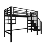 Loft Bed 90x200cm Storage Ladder Shelves Railing - Black