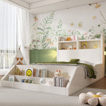 Wooden Single Bed with Shelves, Nightlights and Removable Bookshelf, White