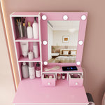 Small Vanity Set with LED Mirror, Storage & Stool, Pink
