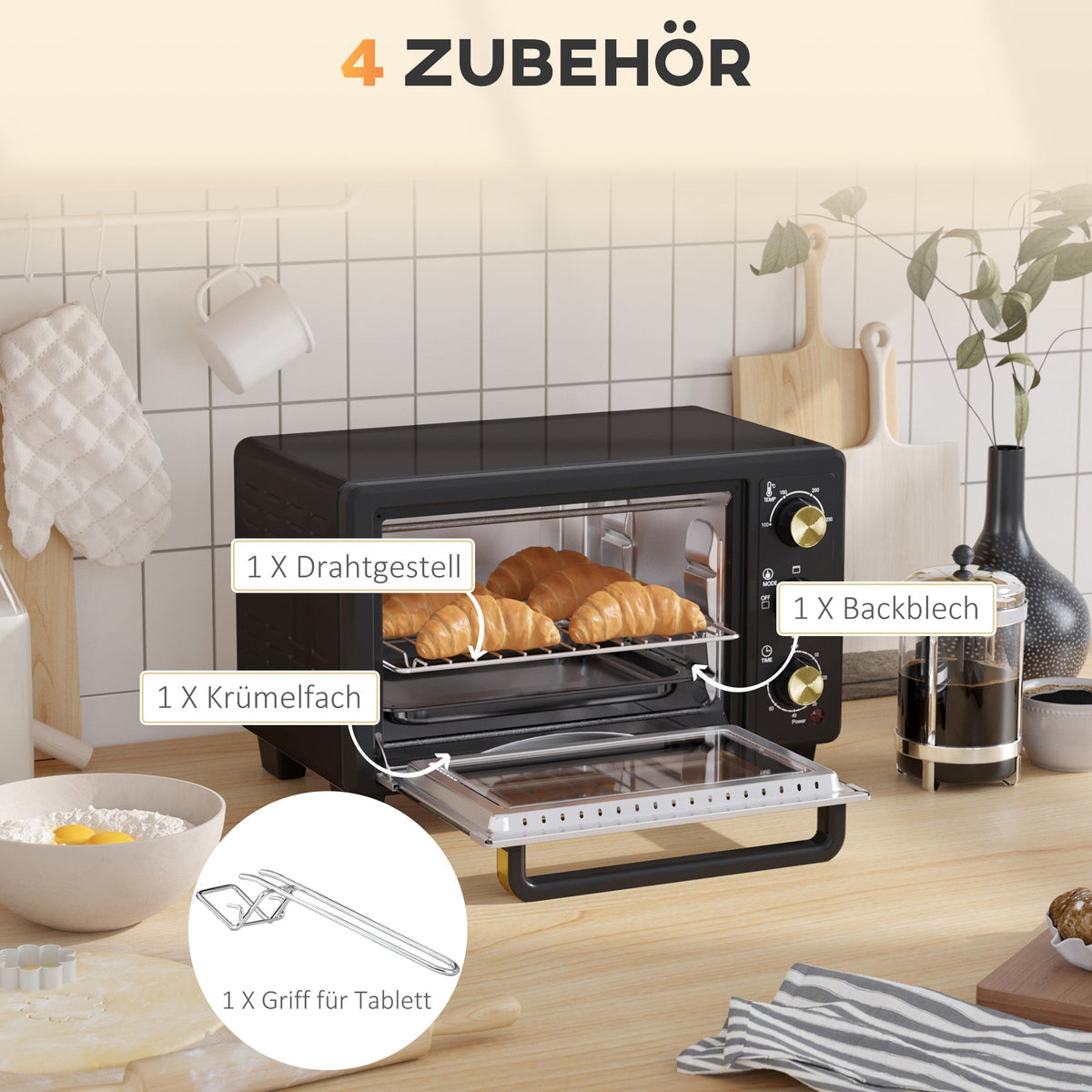 Mini Oven, 16L 1400W 100-230°C Timer, Black