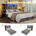 Upholstered Bed 90x200cm Storage LED USB/Type-C App Control - Linen Grey